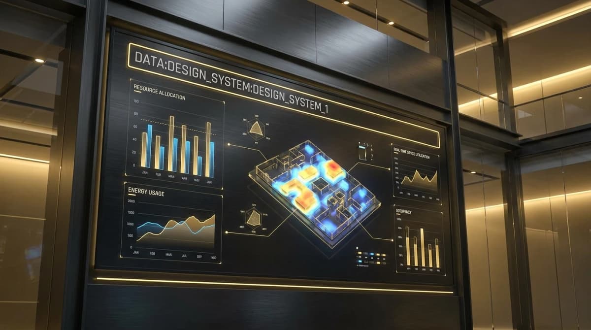 Conceptual 3D visualization of resource tracking and system support infrastructure.